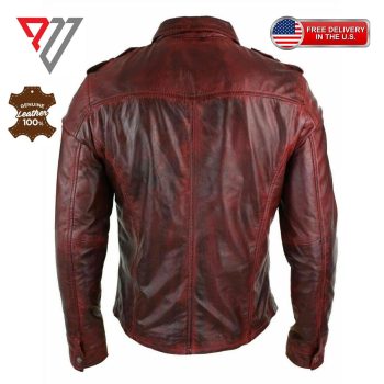 Waxed Burgundy Lambskin Leather Slim Fit Casual Shirt | PWVests