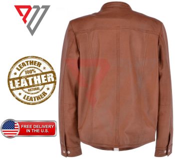 Tan Lambskin Leather Slim Fit Full Sleeve Biker Button Shirt | PWVests