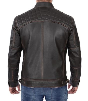 Men's Black Distressed Lambskin Quilted-Shoulder Café Racer Jacket | PWVests