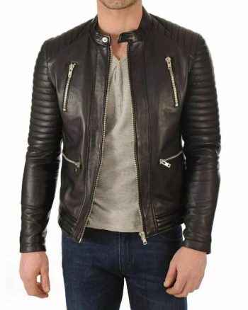 Quilted-Sleeve Biker Jacket in Chocolate Brown | PWVests