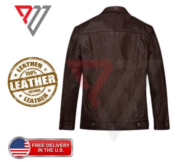 Brown Lambskin Leather Trucker Shirt Jacket for Motorcycle Riders | PWVests