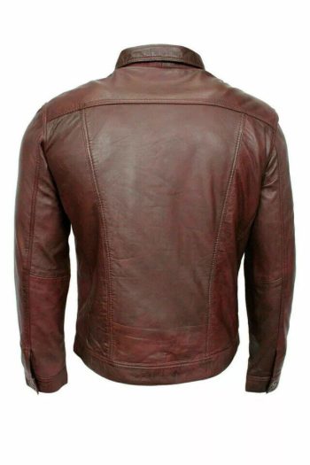 Burgundy Lambskin Leather Slim Fit Full Sleeve Biker Button Shirt | PWVests