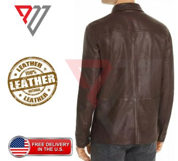 Brown Lambskin Leather Open Collar Casual Shirt for Motorcycle Riders | PWVests