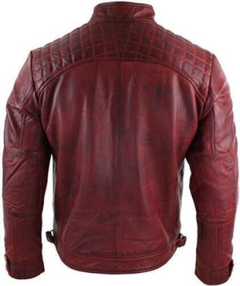 Men's Burgundy Distressed Lambskin Café Racer Jacket | PWVests