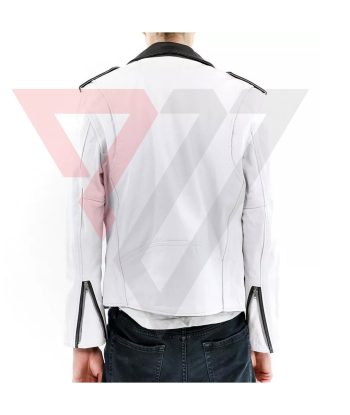 Men's White and Black Two-Tone Lambskin Moto Jacket | PWVests