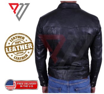Black Lambskin Leather Full Sleeve Slim Fit Biker Button Shirt | PWVests