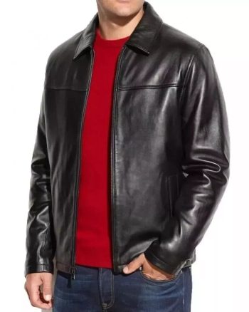 Spread-Collar Open-Zip Leather Jacket | PWVests