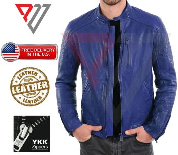 Blue Motorcycle Biker Leather Jacket