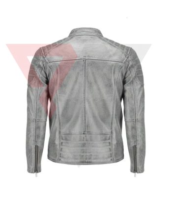 Men's Distressed Gray Lambskin Café Racer Motorcycle Jacket | PWVests