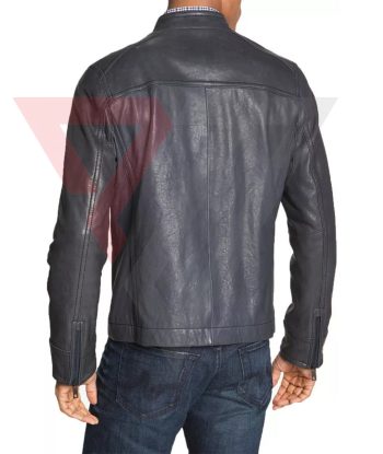 Men's Gray Washed Lambskin Minimalist Café Racer Jacket | PWVests