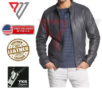 Men's Gray Washed Lambskin Minimalist Café Racer Jacket | PWVests