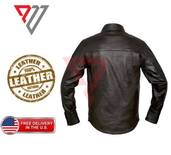 Black Lambskin Leather Slim Fit Full Sleeve Biker Button Shirt | PWVests