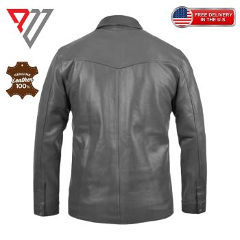 Gray Lambskin Leather Slim Fit Full Sleeve Biker Button Shirt | PWVests