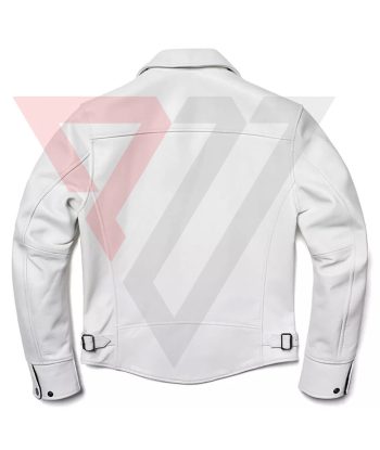 Men's White Lambskin Spread-Collar Biker Jacket for Motorcycle Riders | PWVests