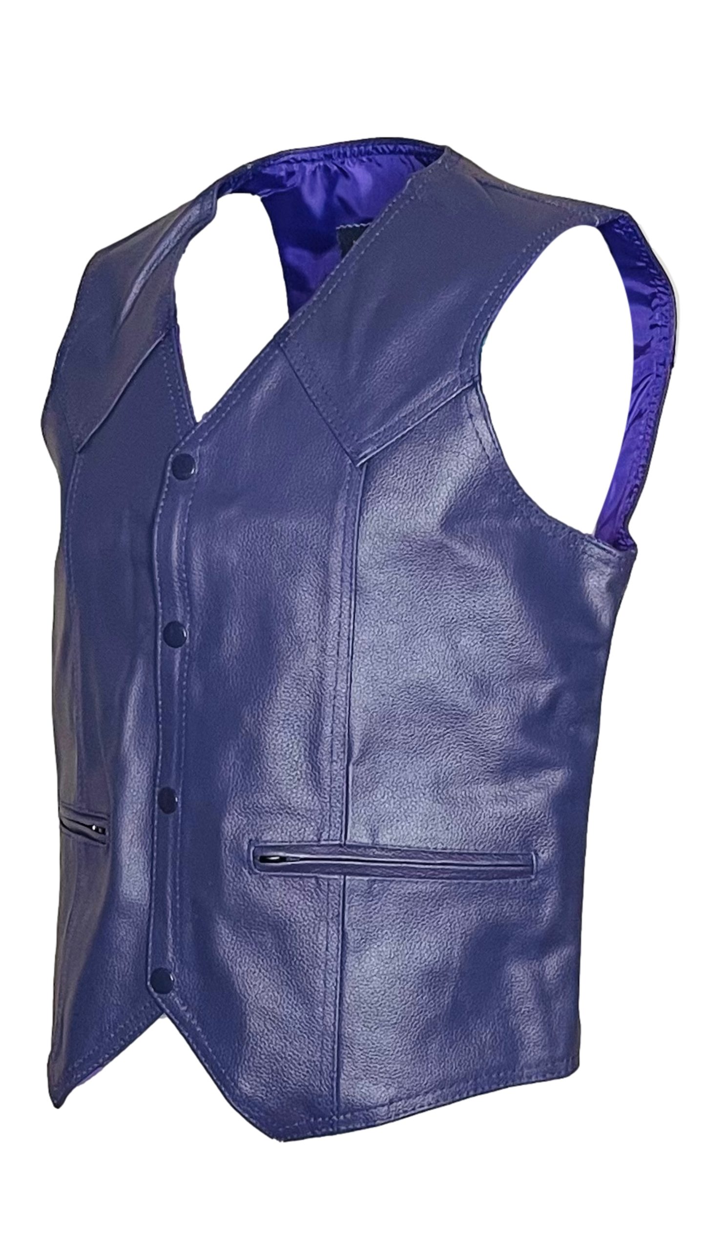 Purple Leather Motorcycle Vest with/without Laced Sides | Highly Adjustable Unisex Style - Image 4