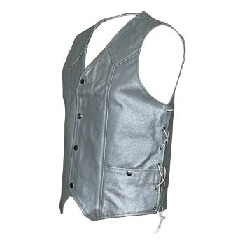 Silver Leather Motorcycle Vest with/without Laced Sides | Highly Adjustable Unisex Style