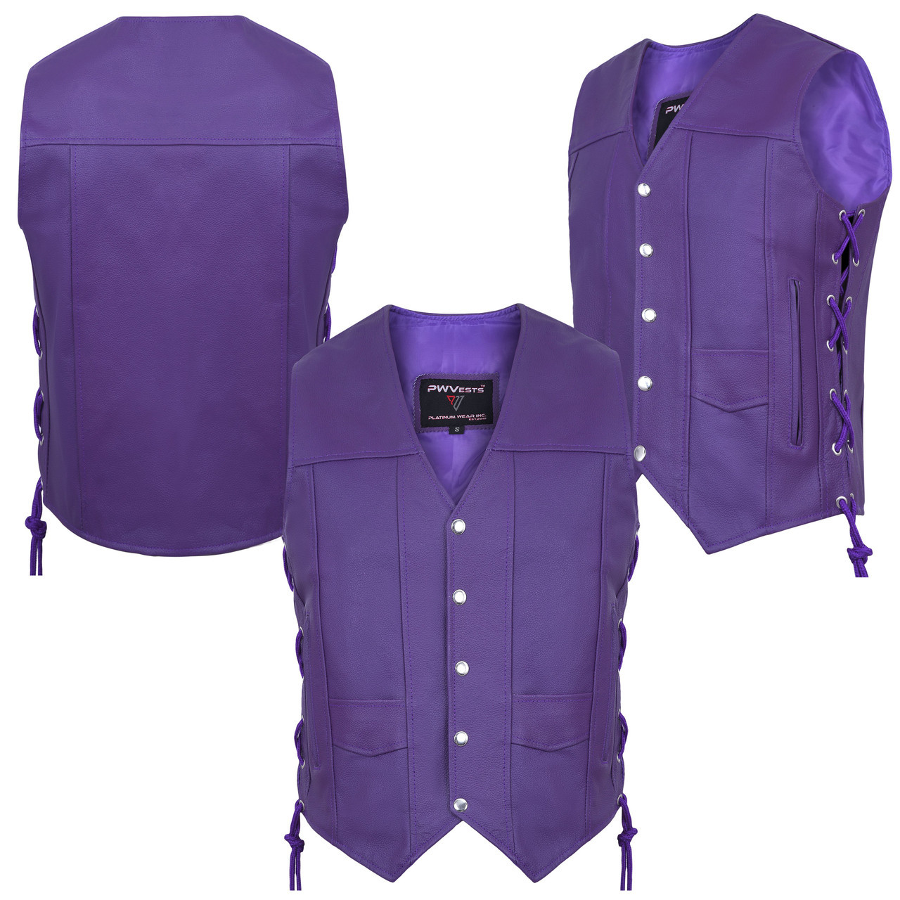 Purple Leather Motorcycle Vest with/without Laced Sides | Highly Adjustable Unisex Style