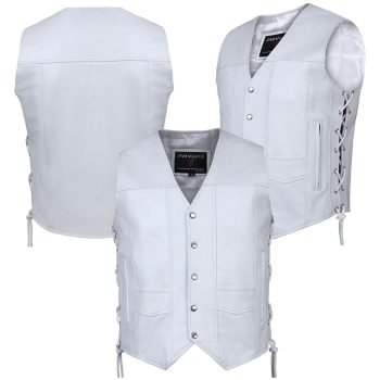 White Leather Motorcycle Vest with/without Laced Sides | Highly Adjustable Unisex Style