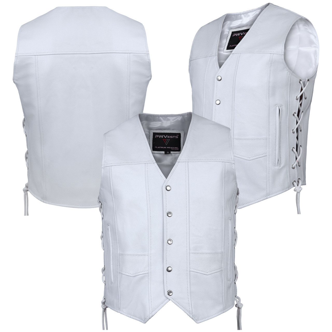 White Leather Motorcycle Vest with/without Laced Sides | Highly Adjustable Unisex Style