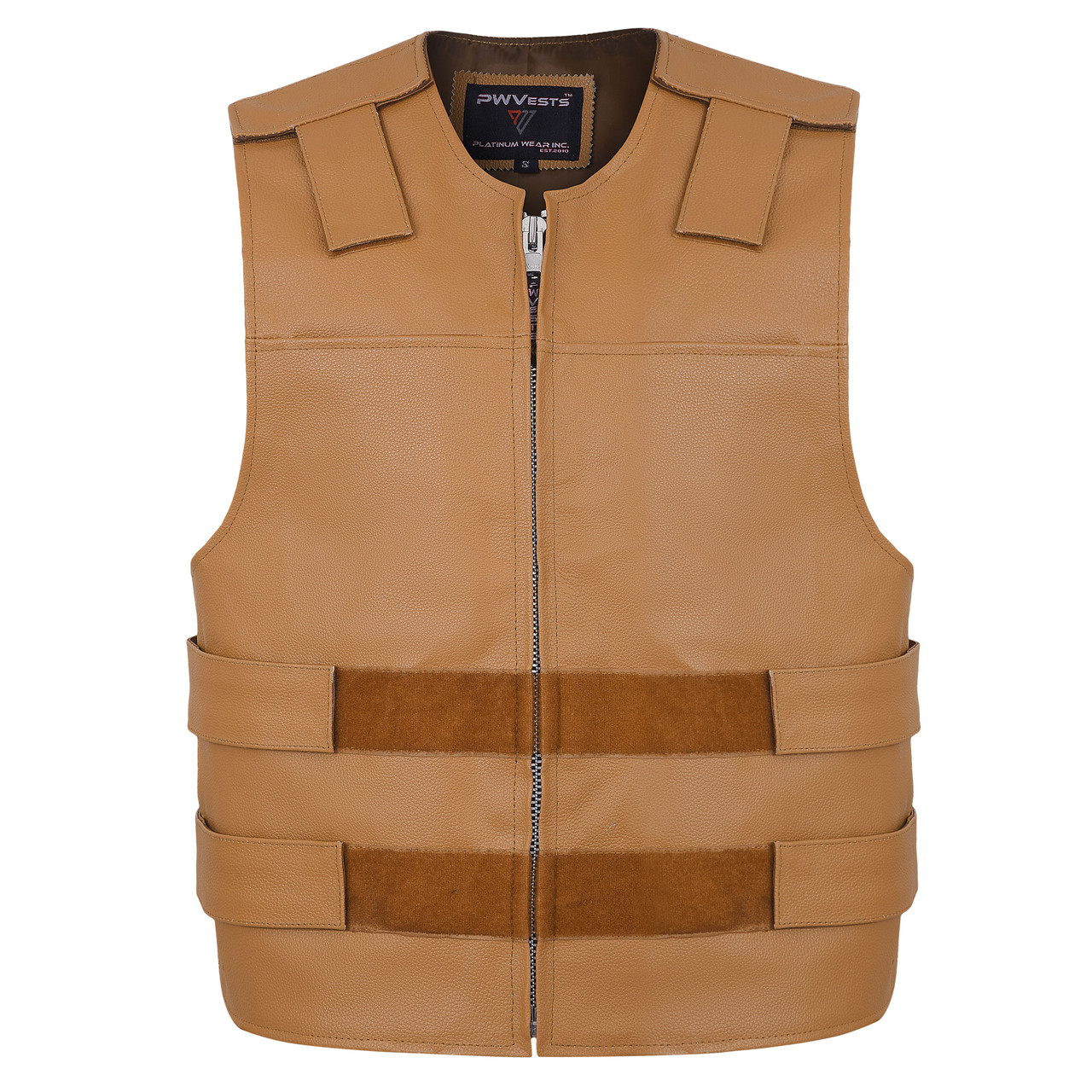 Tan Brown Leather Men's Club Vest - Image 3