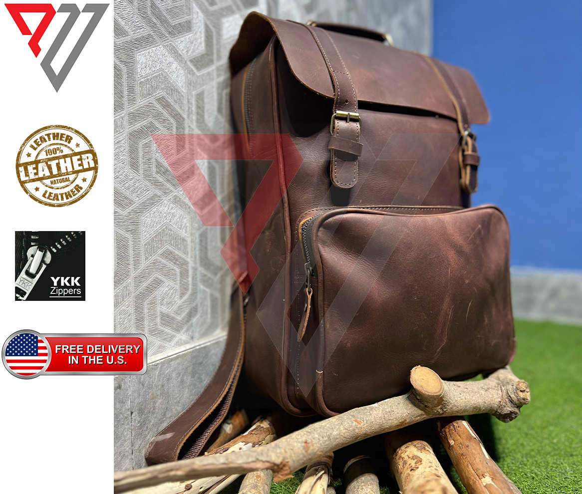 Leather Backpack, 16 Inches Personalized Engraved Laptop Rucksack Men Crazy Horse Leather School Backpack Bag For Outdoor, Christmas Gift