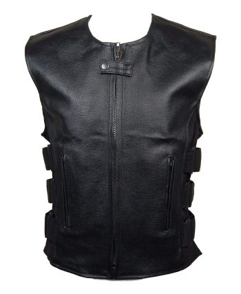 SWAT Black Leather Motorcycle Club Vest for Riding Clubs | PWVests
